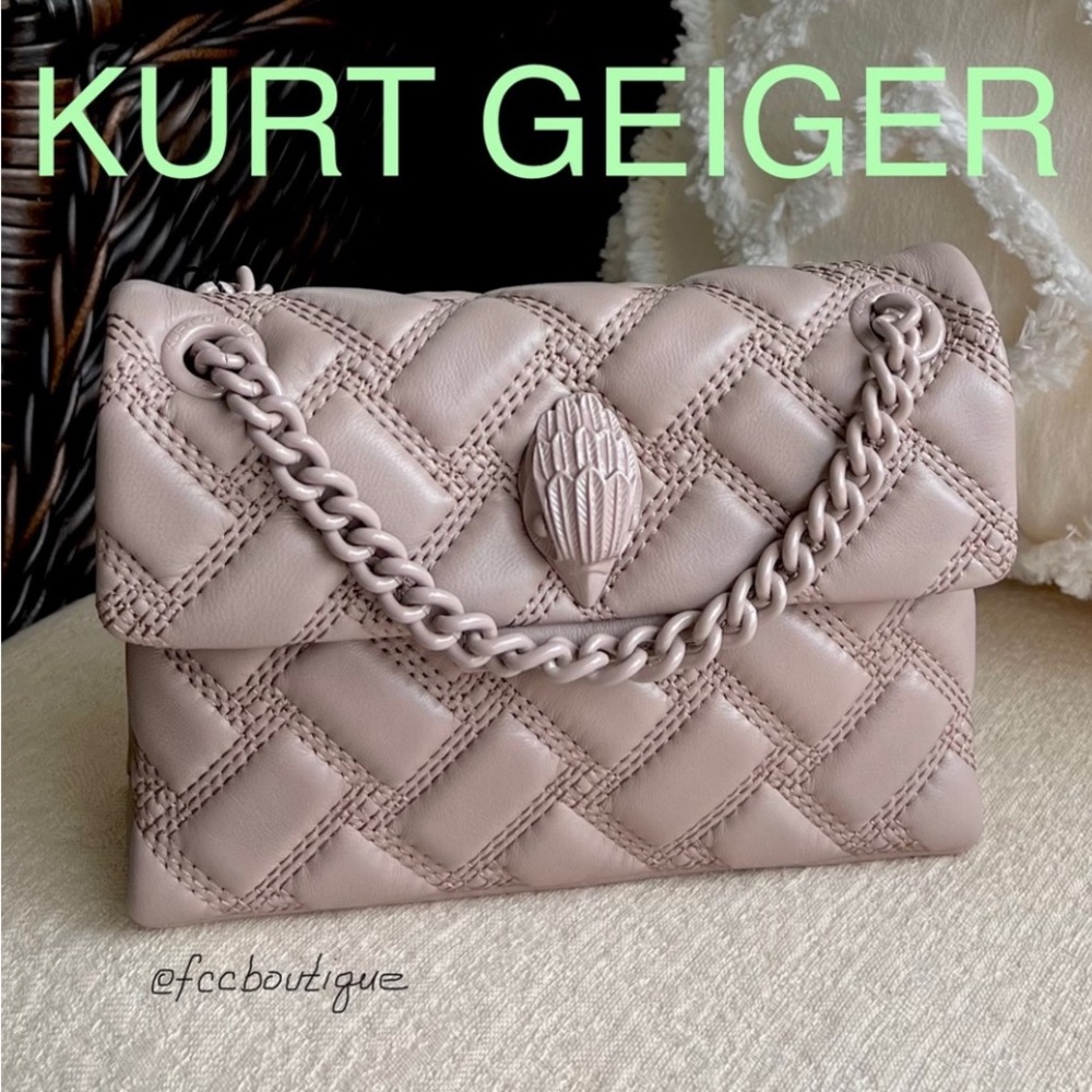 KURT GEIGER MINI Kensington Drench quilted leather crossbody blush taupe